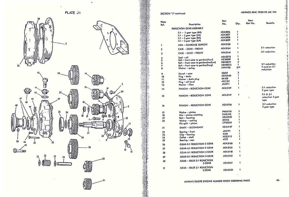 service parts list section J